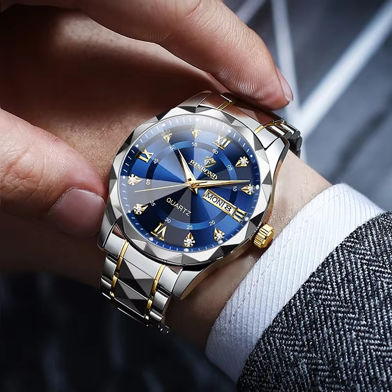 BINBOND Men Waterproof Week Date Clock Stainless Steel Sport Watch Top Brand Luxury Fashion Quartz Watch Men Quartz Wristwatch