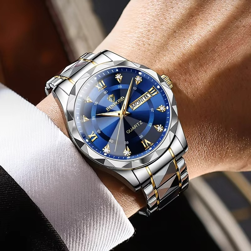 BINBOND Men Waterproof Week Date Clock Stainless Steel Sport Watch Top Brand Luxury Fashion Quartz Watch Men Quartz Wristwatch