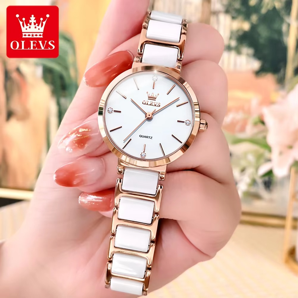 OLEVS Luxury Brand Women Watches Ceramic Tape Japanese Movement Quartz Watch for Lady Gift Bracelet Fashion Versatile Exquisite