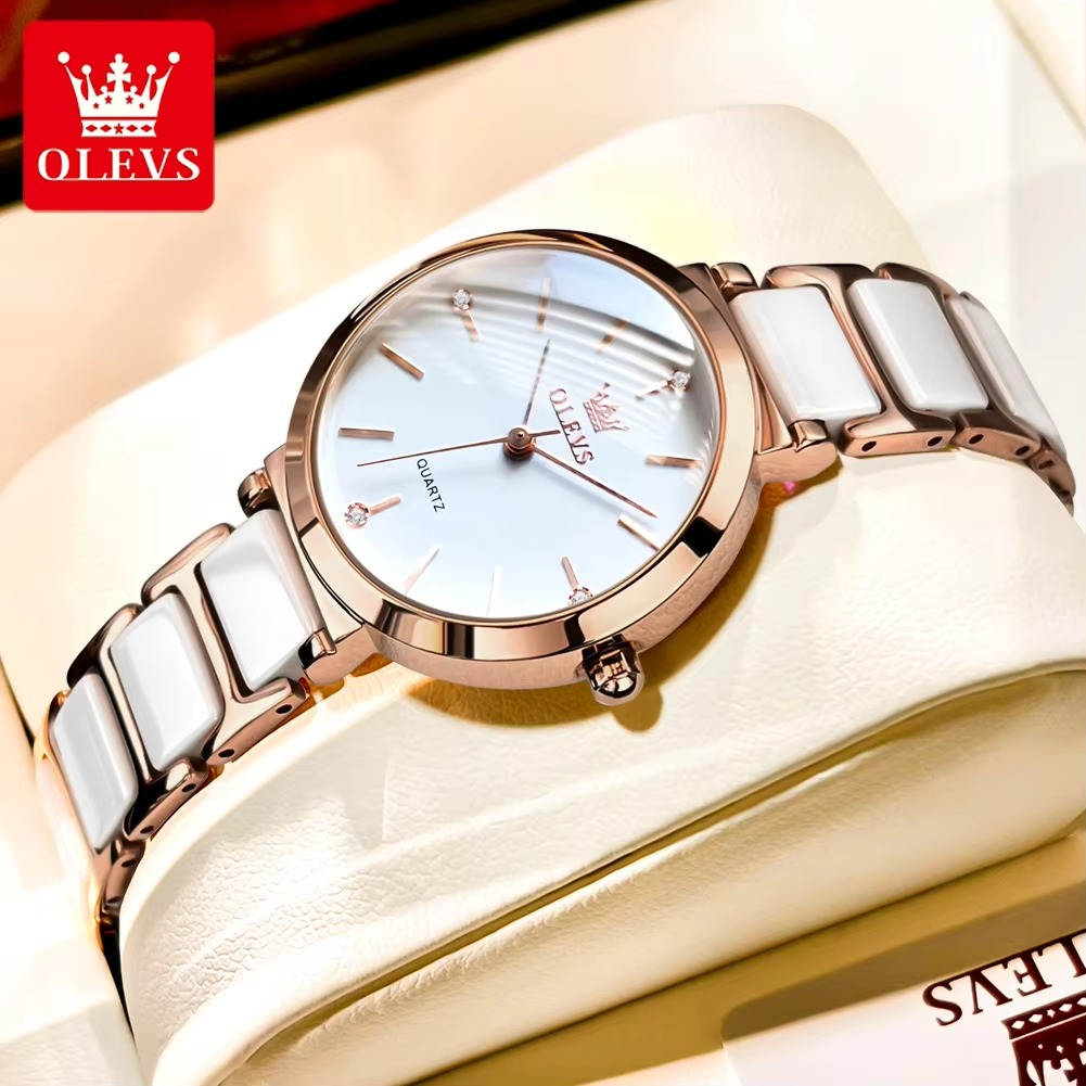 OLEVS Luxury Brand Women Watches Ceramic Tape Japanese Movement Quartz Watch for Lady Gift Bracelet Fashion Versatile Exquisite