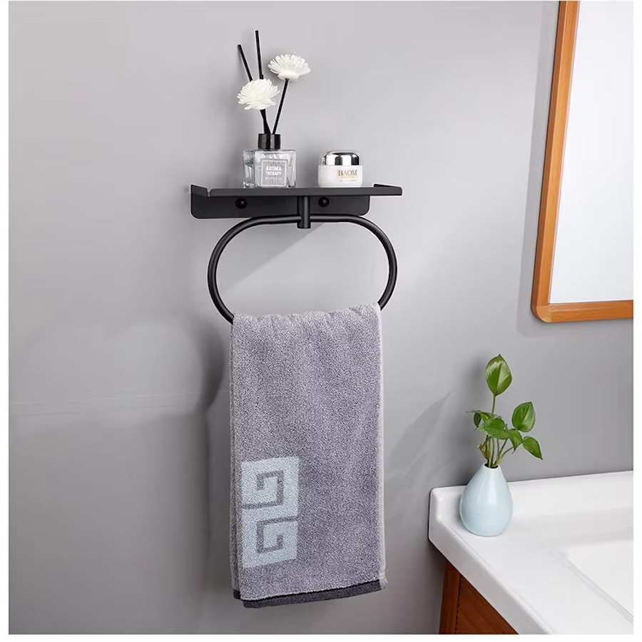 Towel Ring with Shelf Stainless Steel No-punch Toilet Paper Holder Bathroom Hotel Accessories Hand Towel Holder