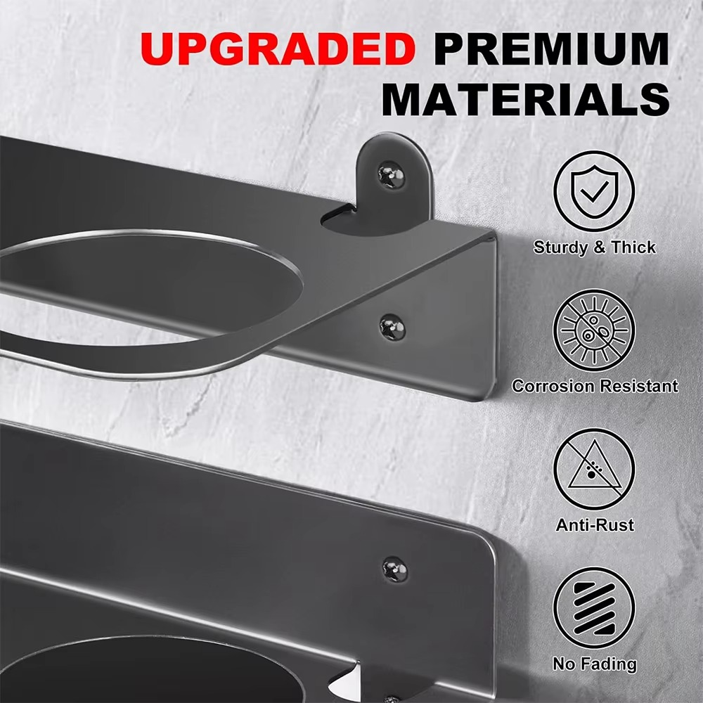 Oil Dual Funnel Holder Storage Rack Includes 2 Plastic Removable Drip Cups, Wall Mount Fluid Drain Funnel Kit Organizer Bracket