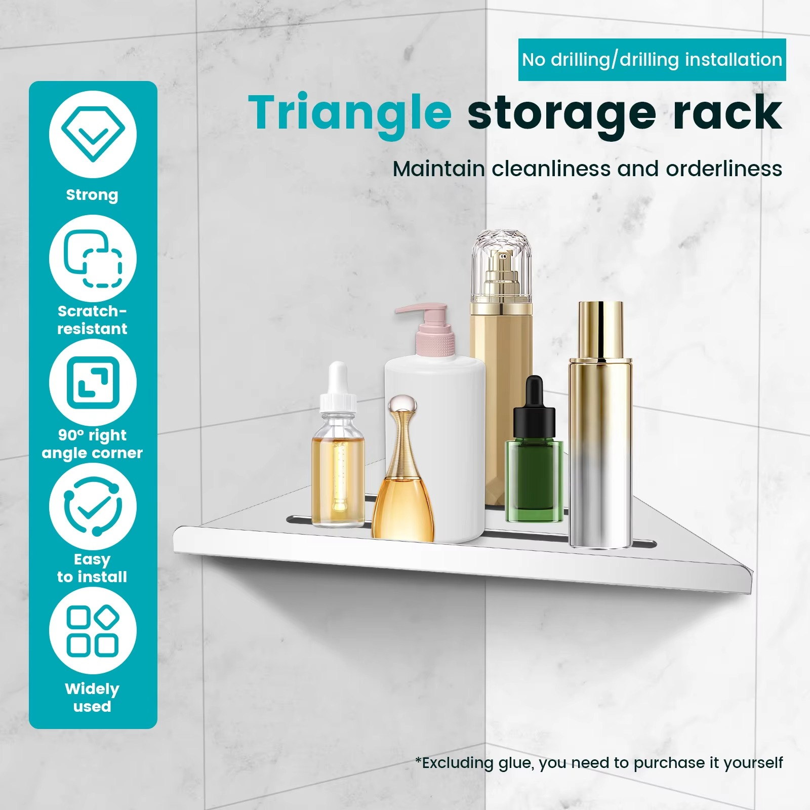 Bathroom Shelf Corner No Drilling No Drilling 304 Stainless Steel Corner Organizer Storage Heavy-Duty Hollow Bathroom Accessory