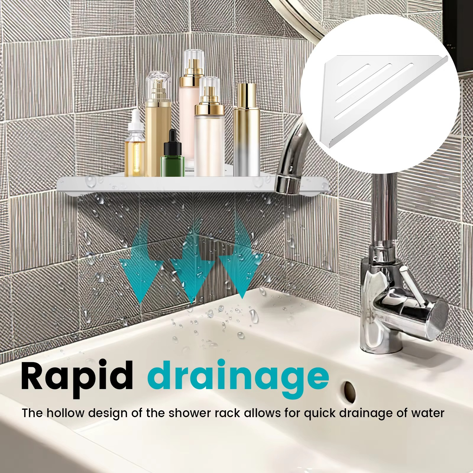 Bathroom Shelf Corner No Drilling No Drilling 304 Stainless Steel Corner Organizer Storage Heavy-Duty Hollow Bathroom Accessory