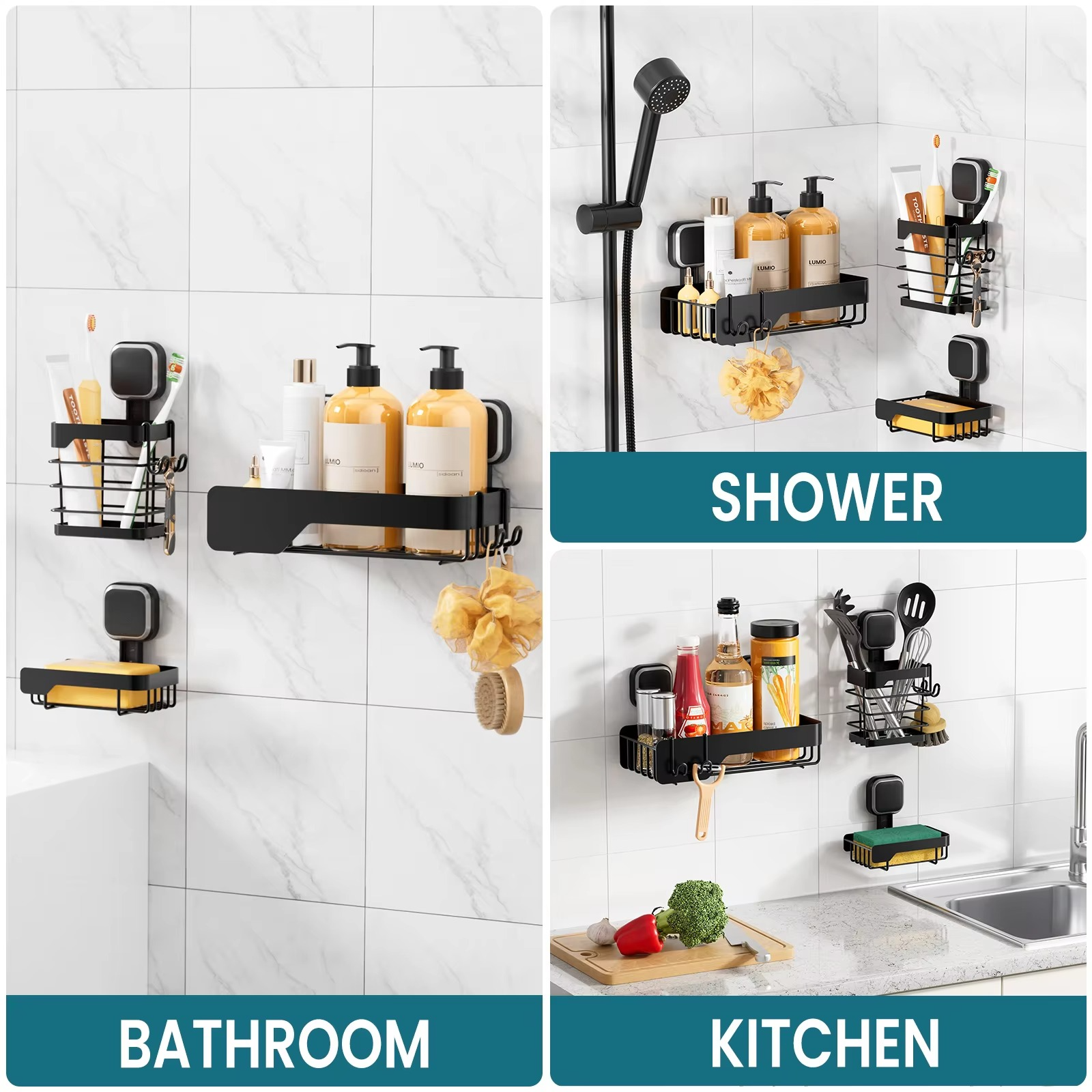 TAILI Bathroom Storage Rack No Drill Shelves Wall Mount Corner Shelf Shower Holder For Shampoo Organizer Bathroom Accessories