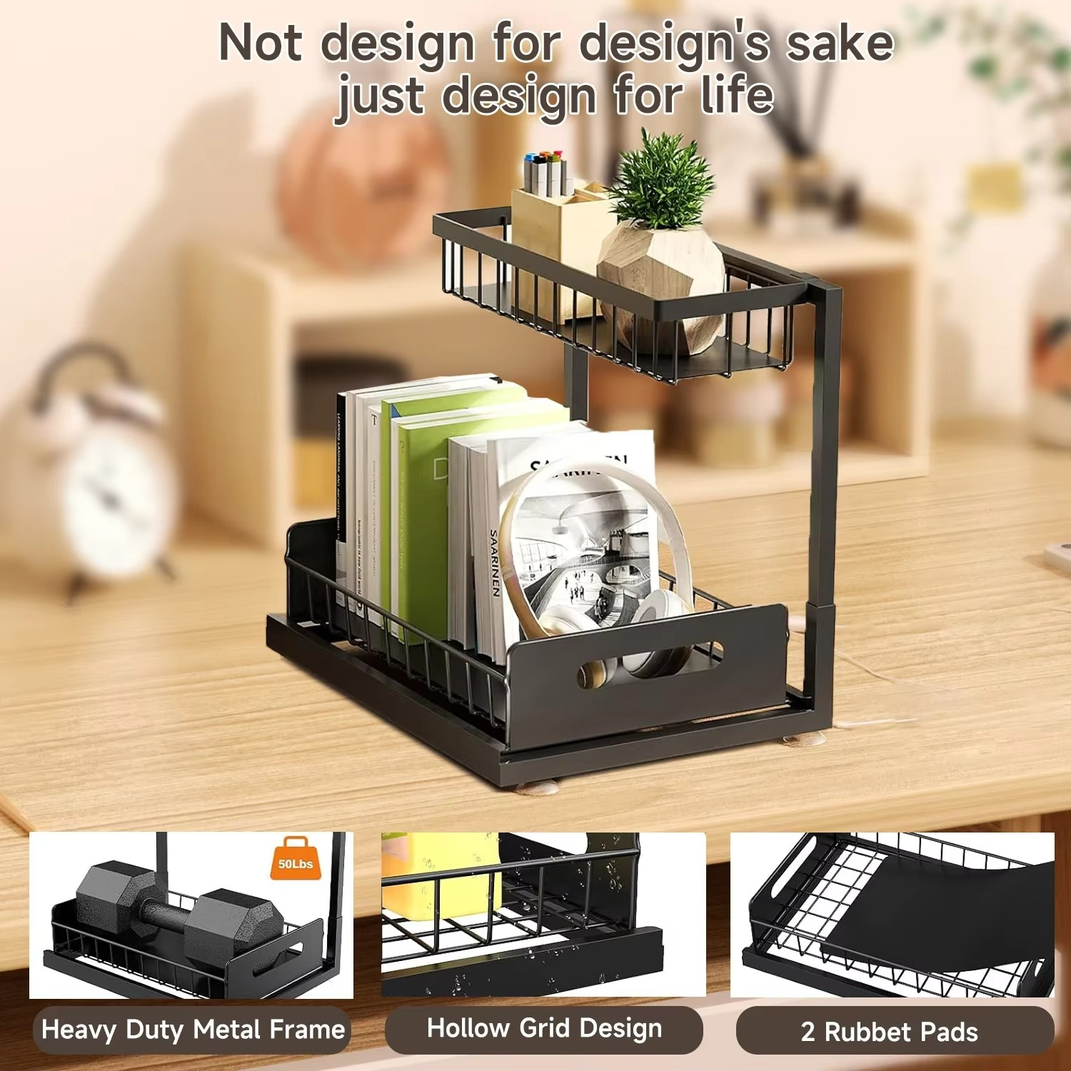 2-Tiers Under Sink Organizer Storage with Sliding Drawer Multi-purpose Shelf Organizer for Kitchen Bathroom