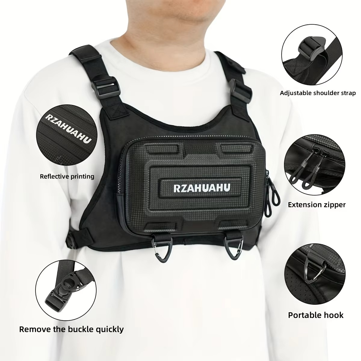 Hard Shell Multifunctional Functional Tactical Chest Bag, Men's Chest Bag, Motorcycle Vest Bag, Workwear Cycling Bag, Street Fashion Vest Bag, Motorcycle Chest Bag