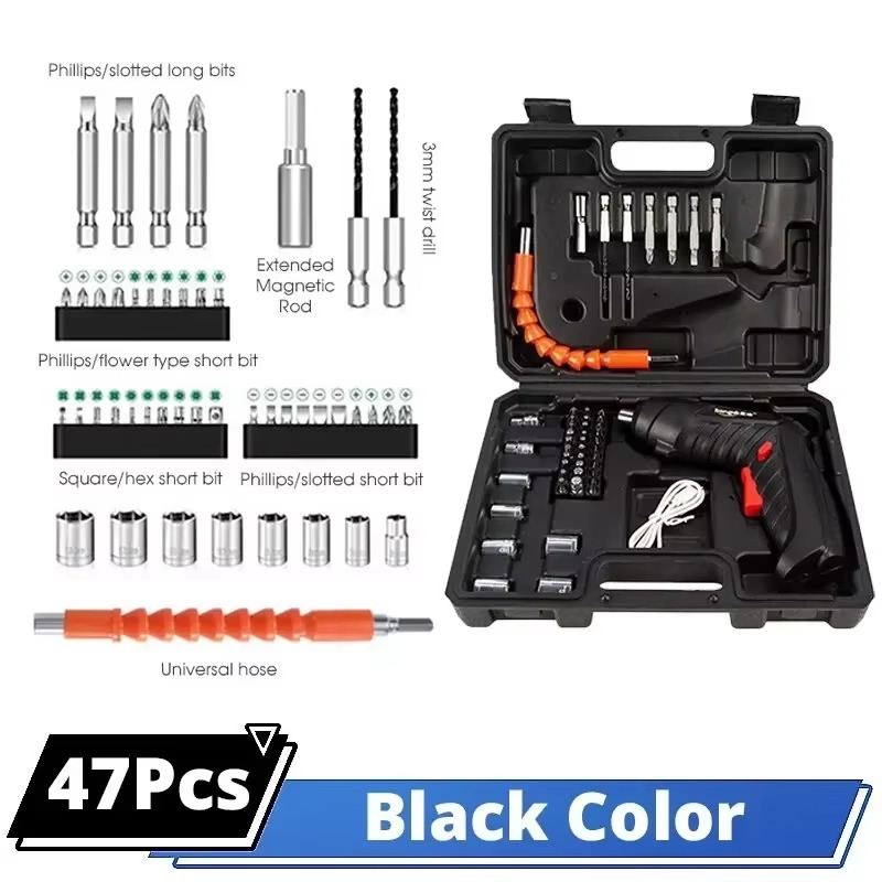 47 PCS 3 6V Cordless Screwdriver Set with 1800mAh Battery Portable Electric Screwdriver for Household Maintenance Power Tools