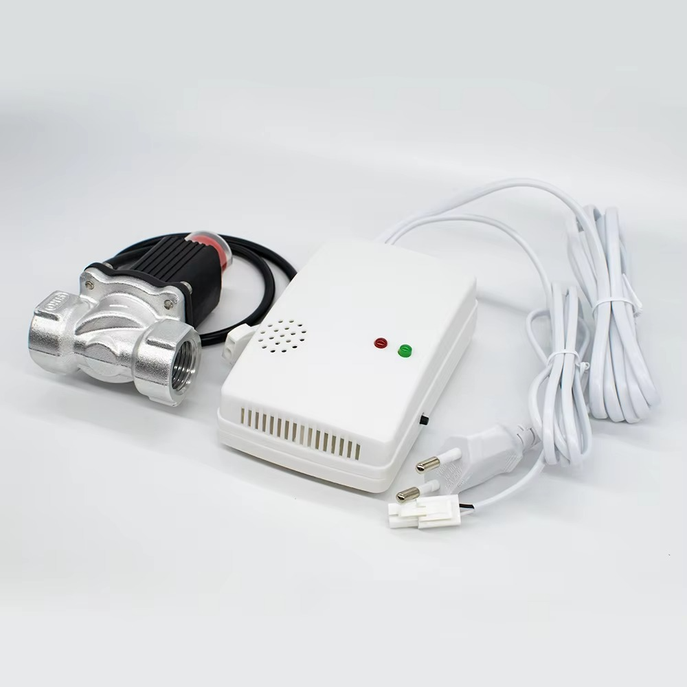 Gas Leakage Detector with Emergency Shut Off Solenoid Valves Natural/Liquefied Gas Alarm Sensor EU Plug Standalone Auto Monitor