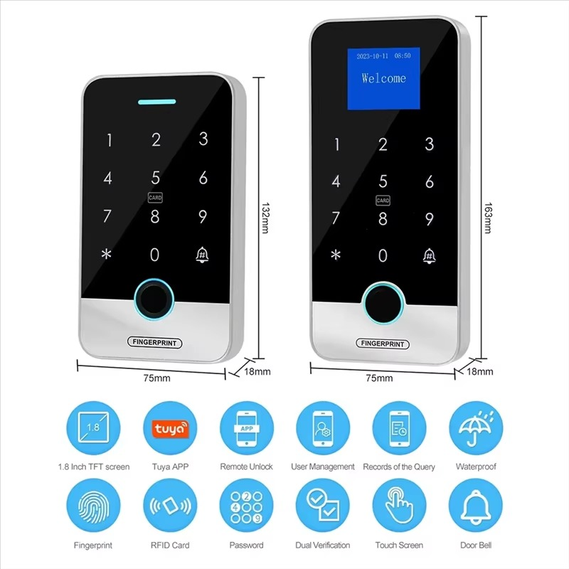 T24C APP Smart Fingerprint Keypad RFID Access Control Keypad Touch IP65 Waterproof 13.56Mhz Door Opener (S300X)