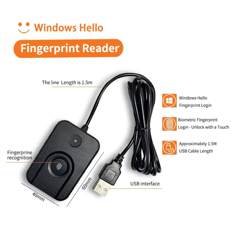 New Windows 10 11 Hello Biometric Fingerprint Login USB Reader Scanner Module Device Biometrics Security Key Safe Account Logi