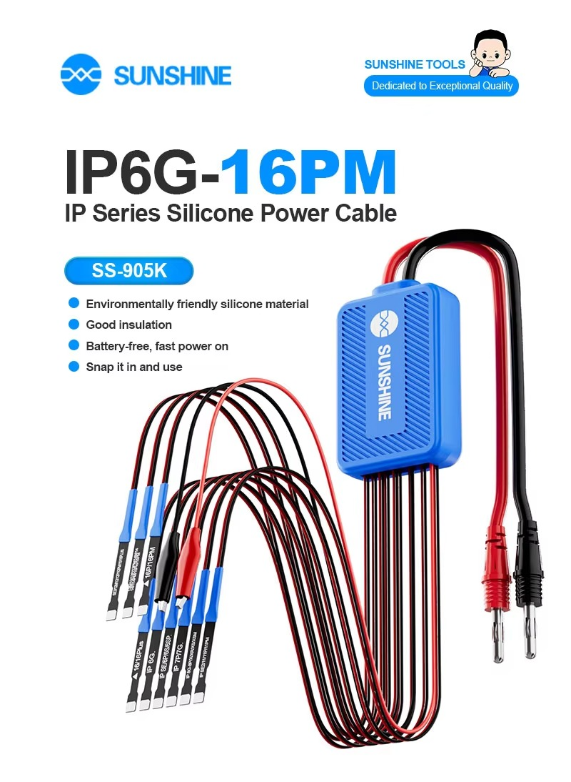 Sunshine SS-905K Battery-free Design Power Boot Control Silicone Line For iPhone 6-16 Pro Max Phones Power Supply Test Cable