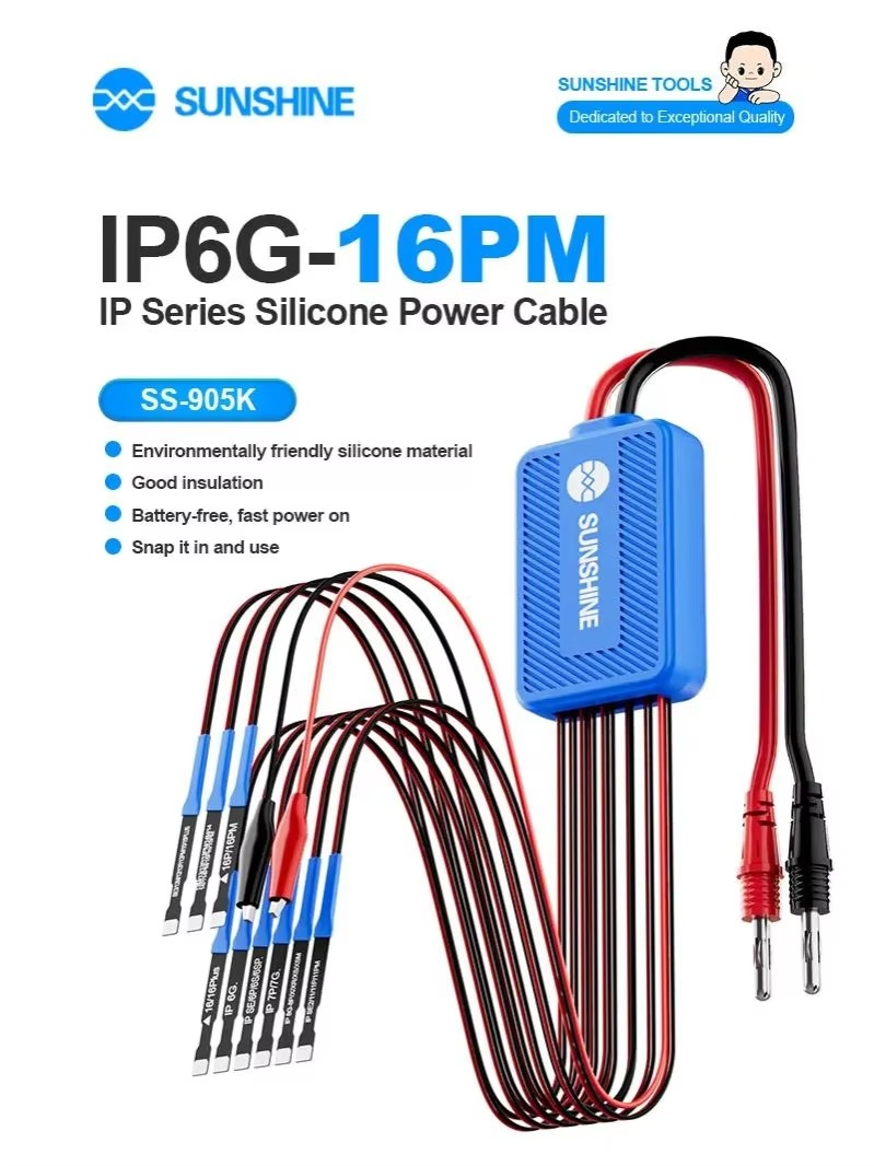 Sunshine SS-905K Battery-free Design Power Boot Control Silicone Line For iPhone 6-16 Pro Max Phones Power Supply Test Cable