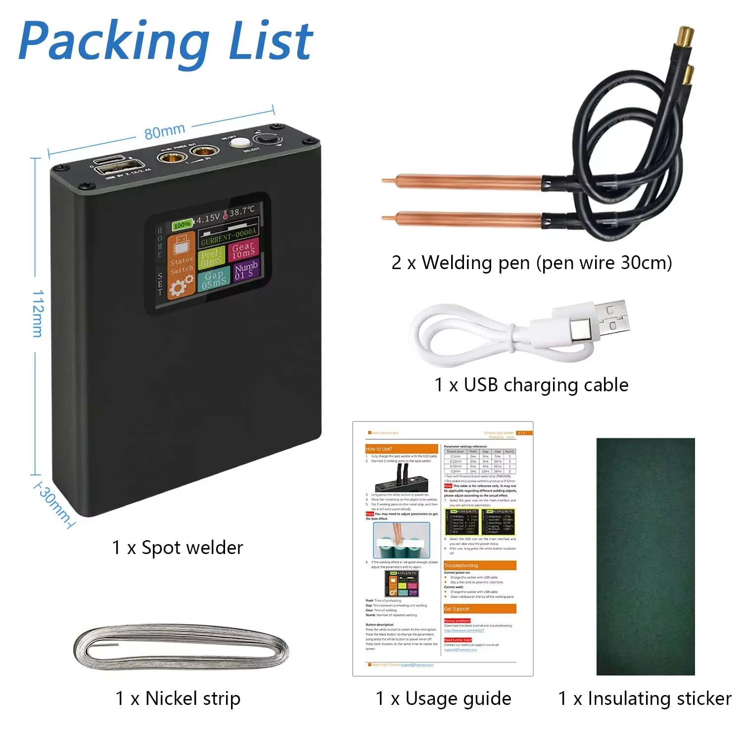 Portable Spot Welder Digital 18650 Lithium Battery Portable Kit 30 Speed Adjustable Color Display