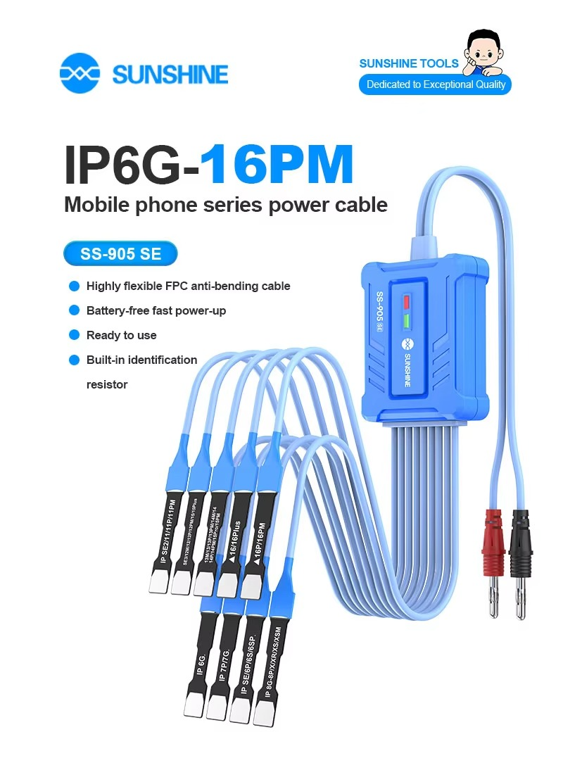 SUNSHINE SS-905 SE IP6G-16PM Phone Power Cable for iPhone 6-16PM Battery-Free Boot FPC Anti-Bend, Smart Burn Protection