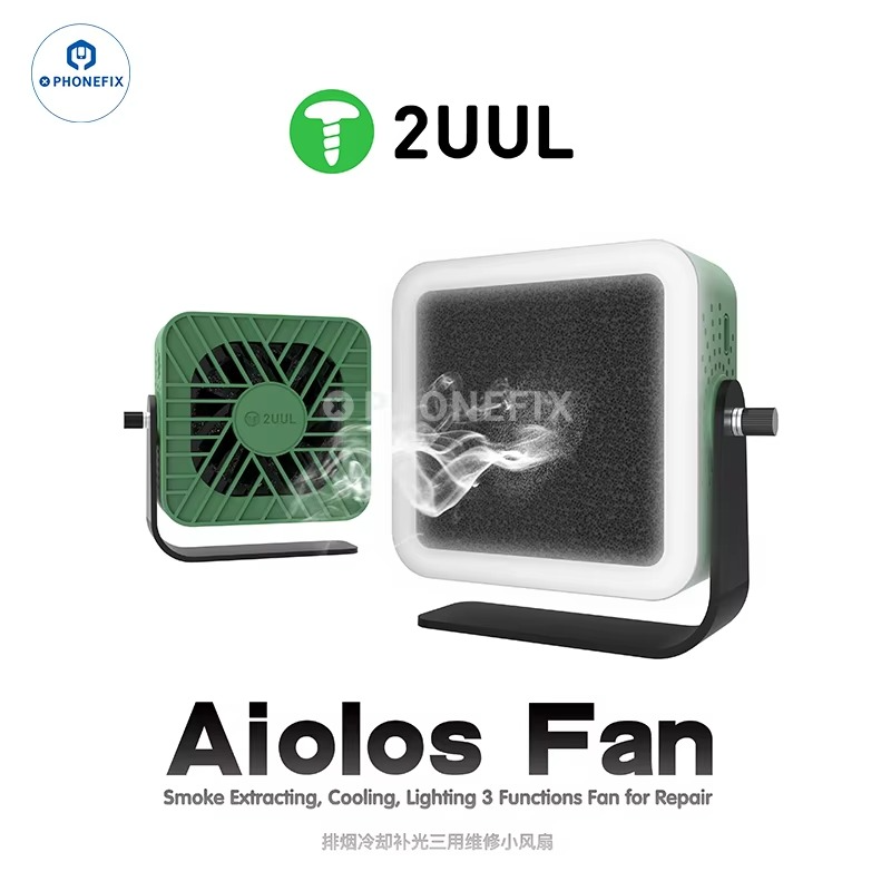 2UUL Aiolos Portable Fan Fume Extracting Cooling Lighting 3 in 1Mini Fan with Carbon Filter for Mobile Phone PCB Welding Repair