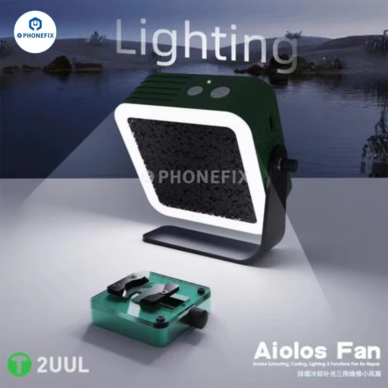 2UUL Aiolos Portable Fan Fume Extracting Cooling Lighting 3 in 1Mini Fan with Carbon Filter for Mobile Phone PCB Welding Repair