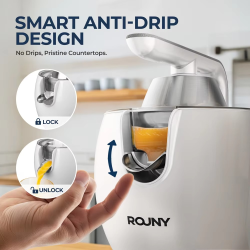 ROUNY 850W Powerful Citrus Juicer Stainless Steel Orange and Lemon Electric Set Juicer, Hard-core Press juicer, White Spaceship