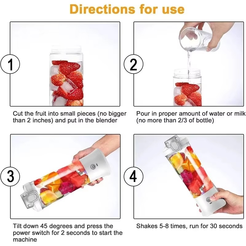Big Power Portable Blender 600ML Electric Juicer Fruit Mixers 4000mAh USB Rejected Smoothie Mini Blender Personal Juicer colorf