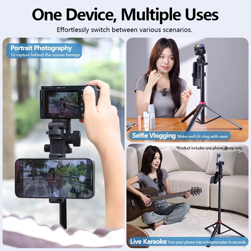 Ulanzi MT-78 Quick-Release Tripod with Cold Shoe Mount 1.85M Height for Selfie Vlogging Live Photograph with Flexible Ball Head