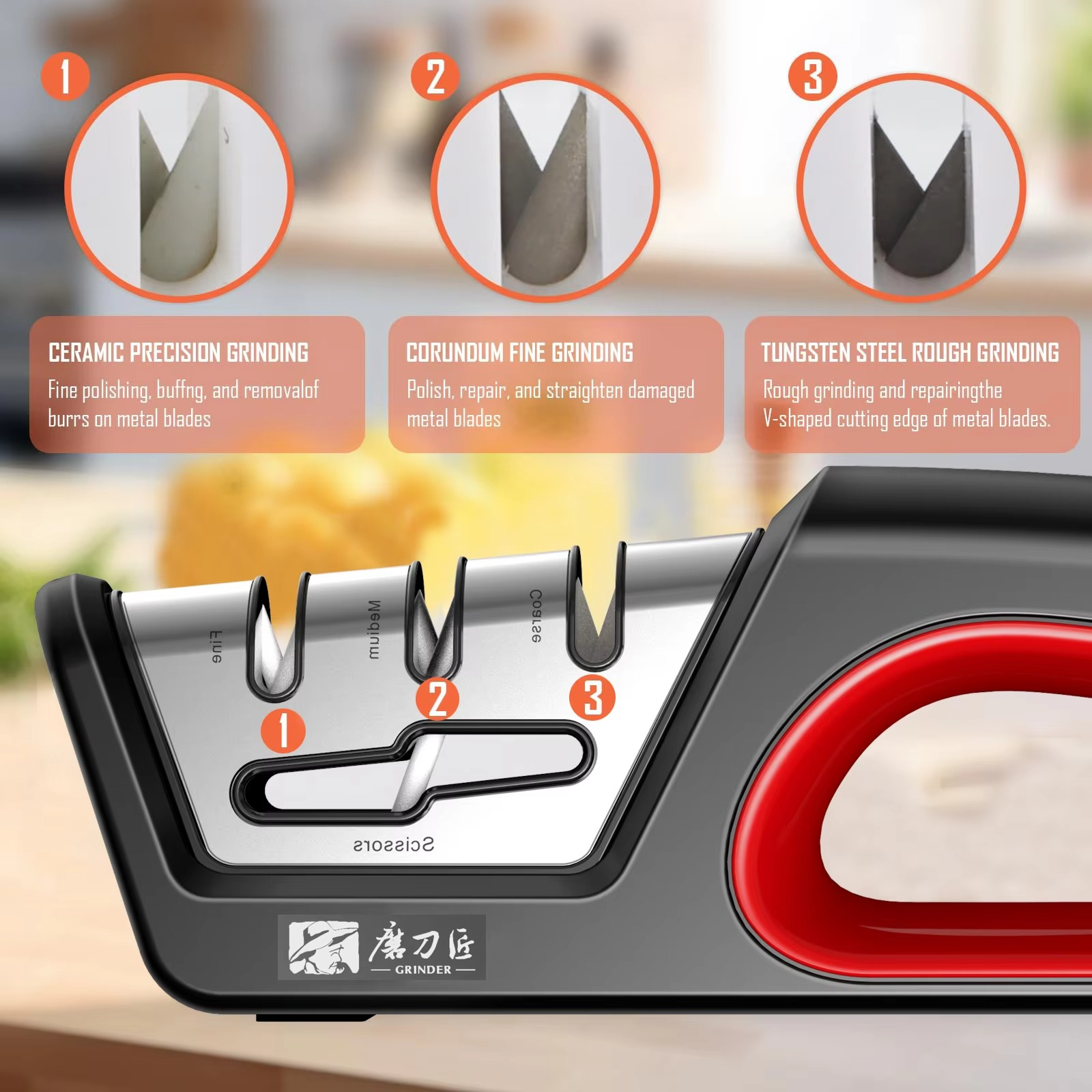 TAIDEA Professional 4-Stage Knife & Scissors Hand Sharpener for Home & Kitchen with Tungsten/Diamond/Ceramic