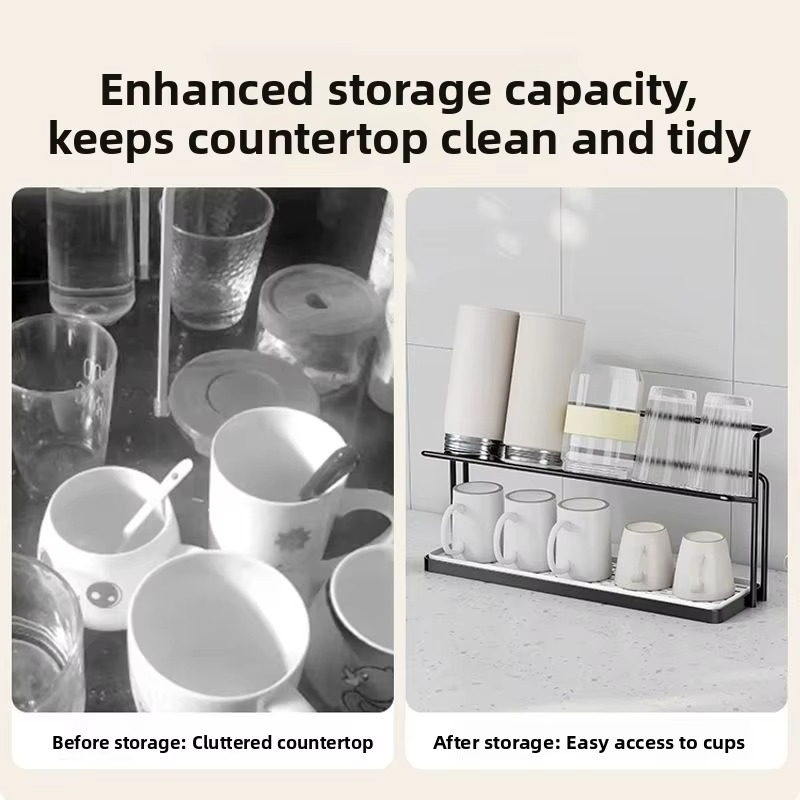Modern mat Double Layer Kitchen elf Coffee Cup Drainage Ra Glass Bottle Storage Holder Kitchen Countertop Organizer