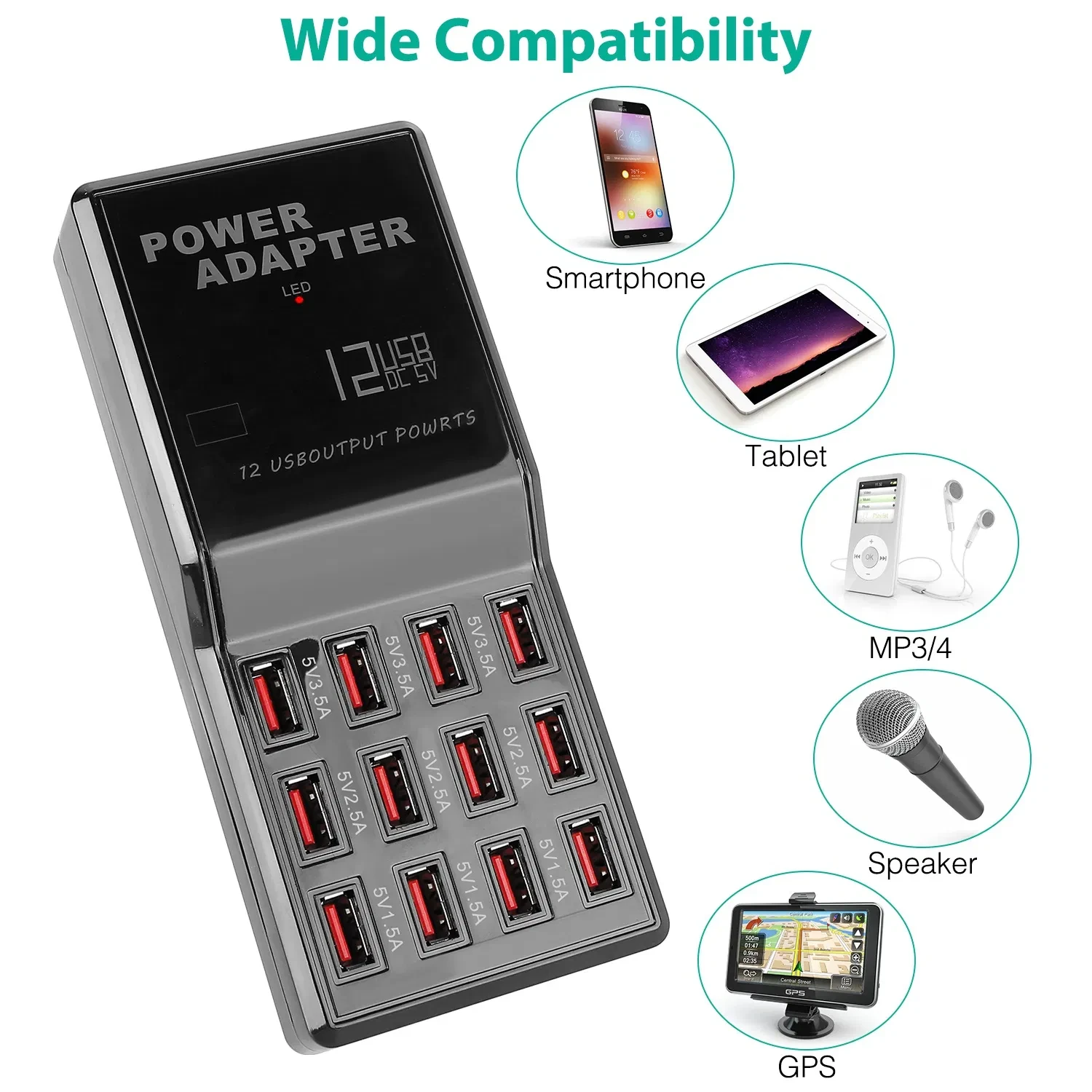 Multi 12 Port USB Charging Station Hub 60W Desktop USB Hub Multiple USB Fast Charger