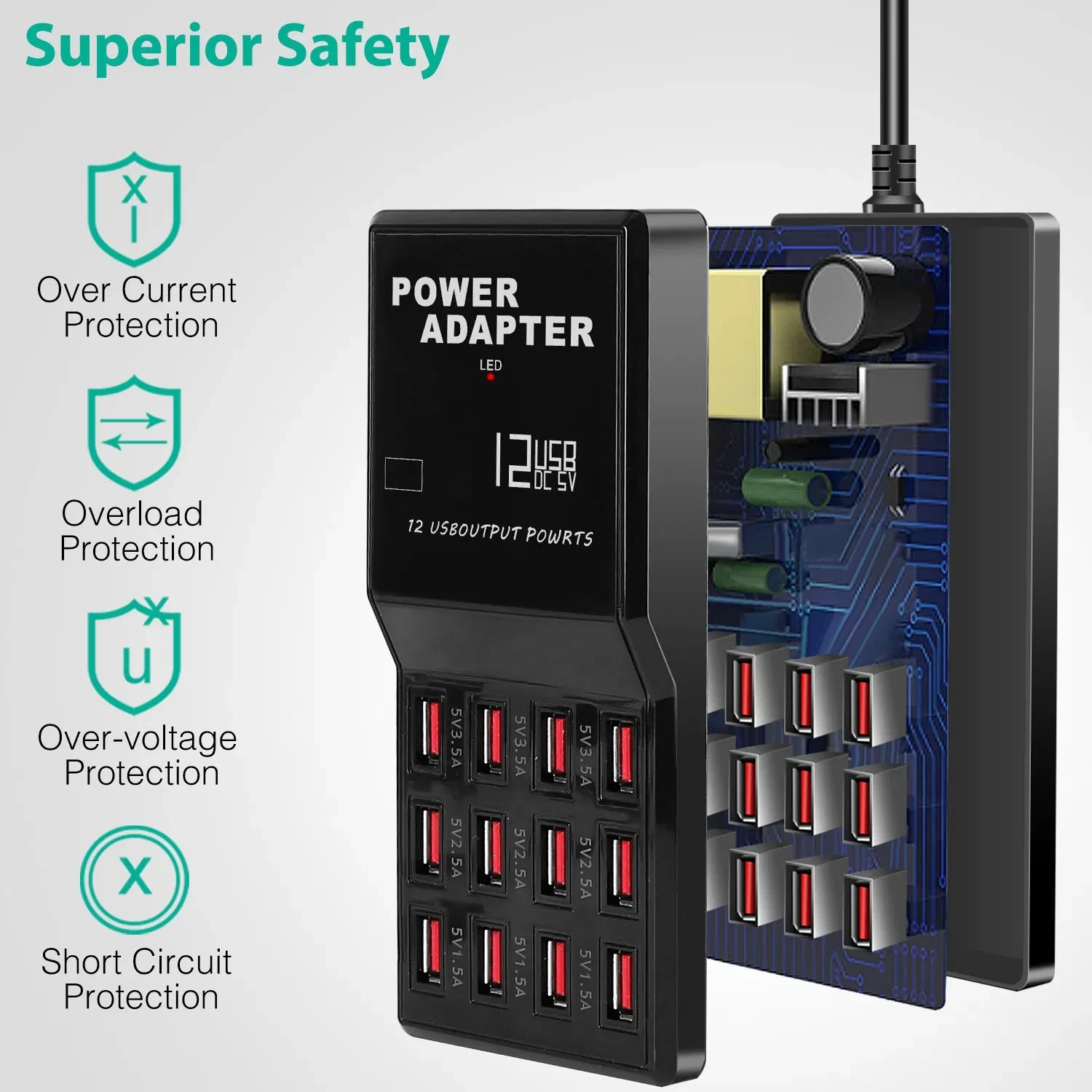Multi 12 Port USB Charging Station Hub 60W Desktop USB Hub Multiple USB Fast Charger