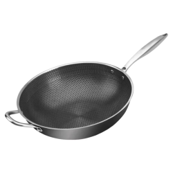 ouble Handles Stainless Steel Wok Honeycomb Frying Pan Non Stick Kitchen Cookware Wok For Gas Stove Everyday Pan Multipurpose