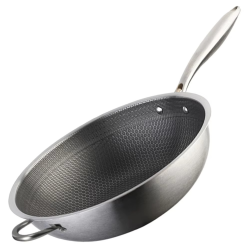 ouble Handles Stainless Steel Wok Honeycomb Frying Pan Non Stick Kitchen Cookware Wok For Gas Stove Everyday Pan Multipurpose
