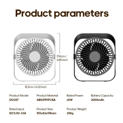 KINSCOTER Portable Mini Fan 2000mAh Circulator Wireless Home Quiet Ventilator Desktop Wall Ceiling Fan Air Cooler with Hook