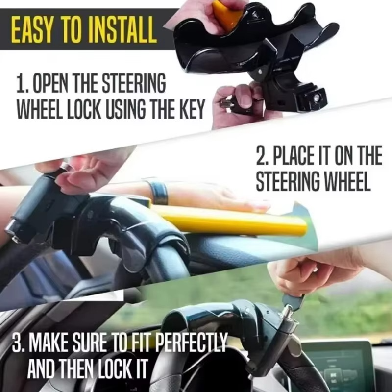 Steering wheel lock, car safety rotation T-type steering wheel anti-theft lock Universal car steering wheel lock with 2 keys