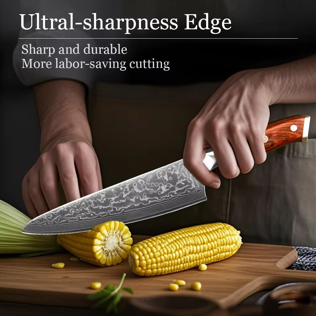 Professional Kitchen Knife Damascus Steel Japanese Forged Chef Knives Stainless Steel Santoku Cook Cutter Rosewood Handle