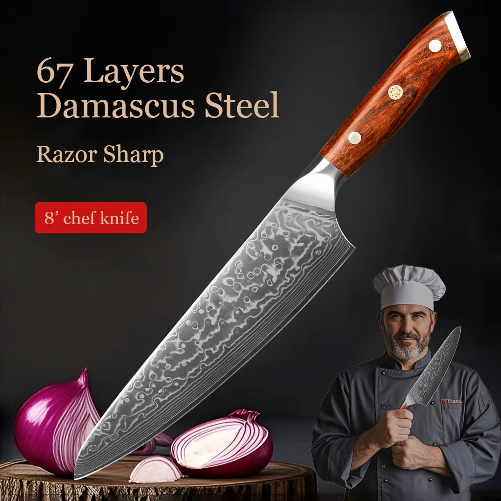 Professional Kitchen Knife Damascus Steel Japanese Forged Chef Knives Stainless Steel Santoku Cook Cutter Rosewood Handle
