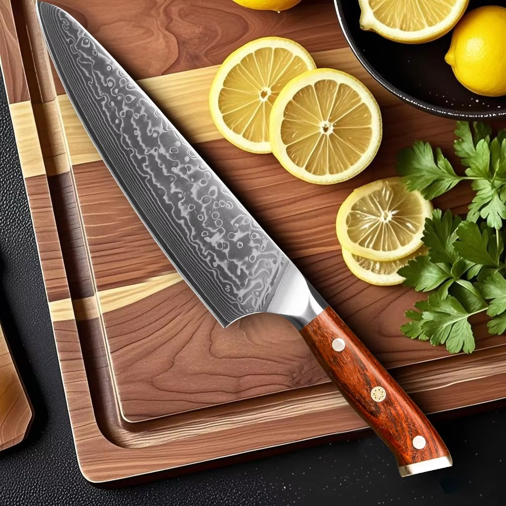 Professional Kitchen Knife Damascus Steel Japanese Forged Chef Knives Stainless Steel Santoku Cook Cutter Rosewood Handle