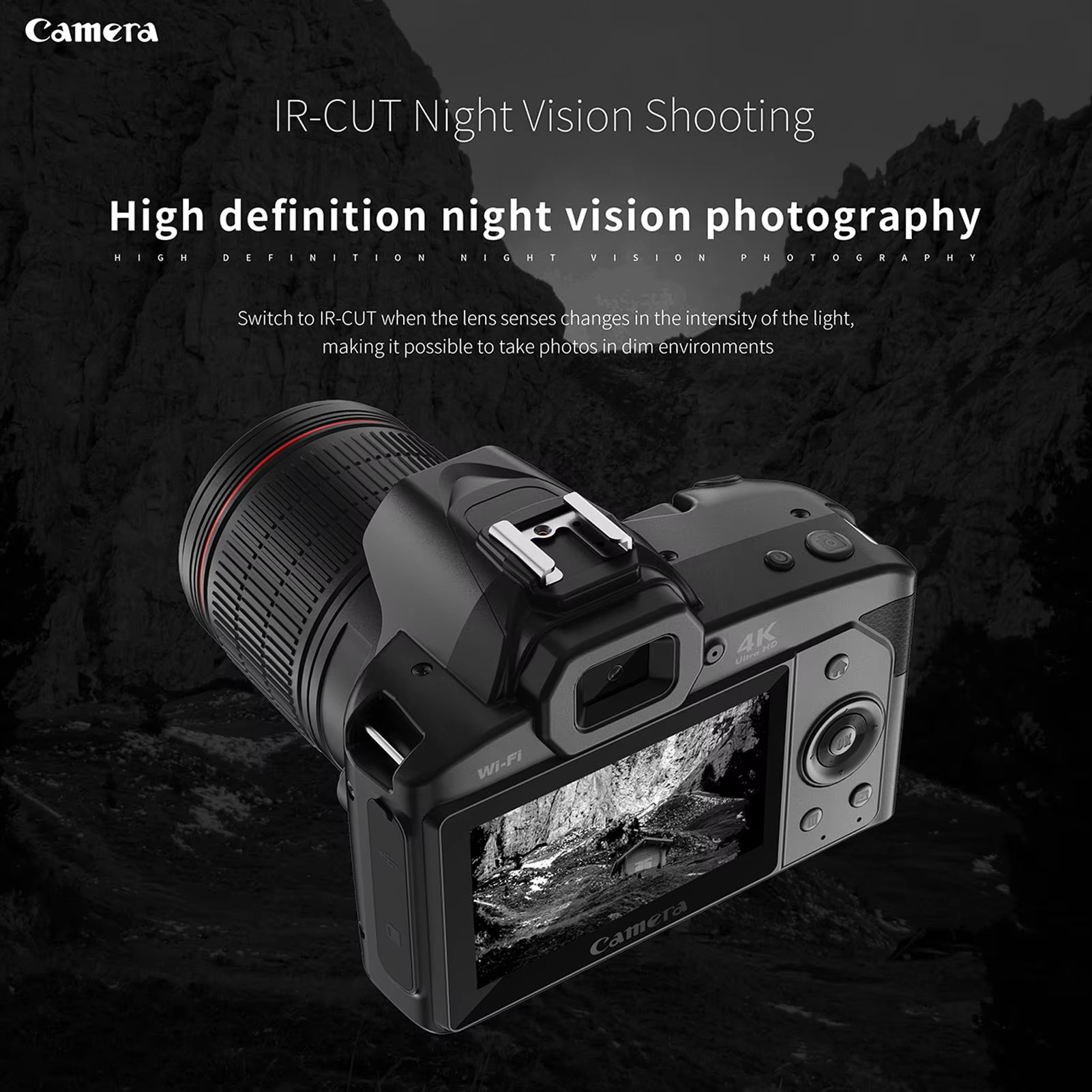 4K 64MP WiFi Digital Camera with 3'' IPS Screen 16X Zoom Night Vision 120° Wide Angle 4800mAh Vlogging Camera