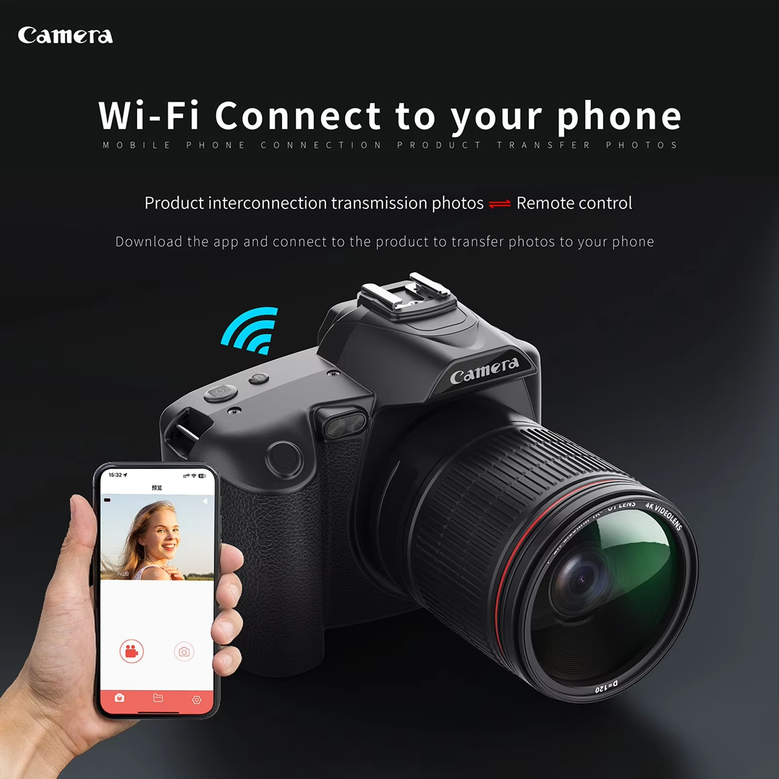 4K 64MP WiFi Digital Camera with 3'' IPS Screen 16X Zoom Night Vision 120° Wide Angle 4800mAh Vlogging Camera