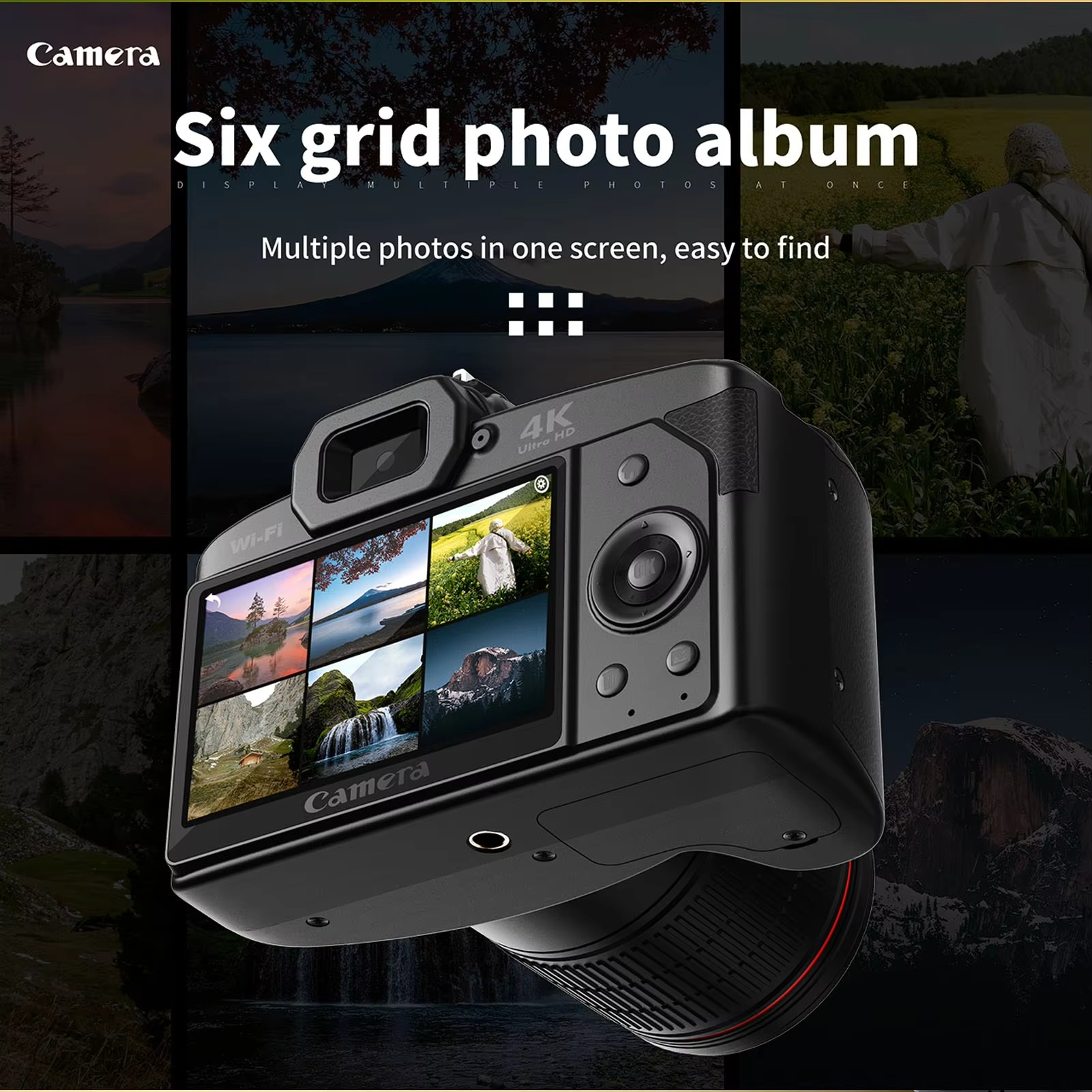 4K 64MP WiFi Digital Camera with 3'' IPS Screen 16X Zoom Night Vision 120° Wide Angle 4800mAh Vlogging Camera