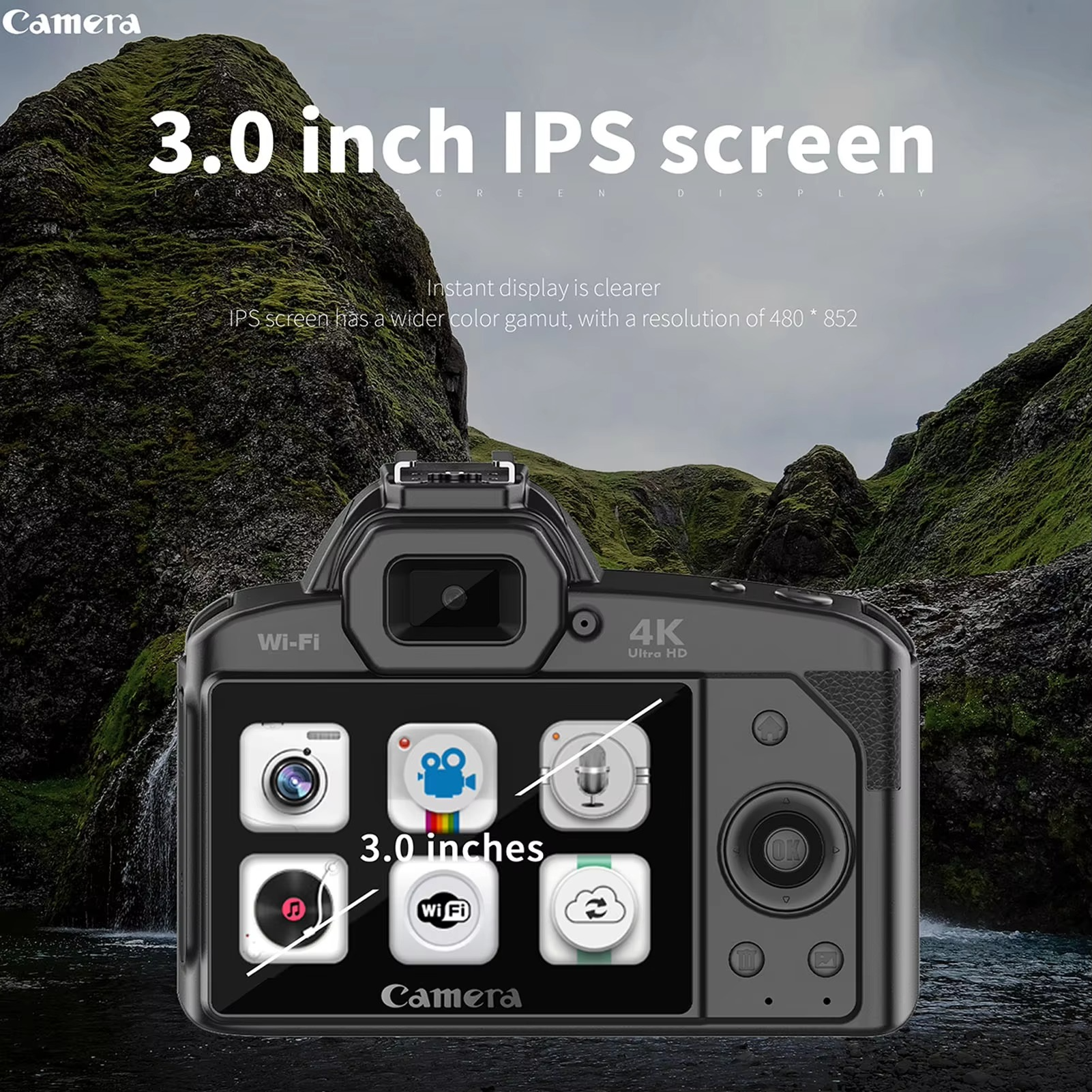 4K 64MP WiFi Digital Camera with 3'' IPS Screen 16X Zoom Night Vision 120° Wide Angle 4800mAh Vlogging Camera