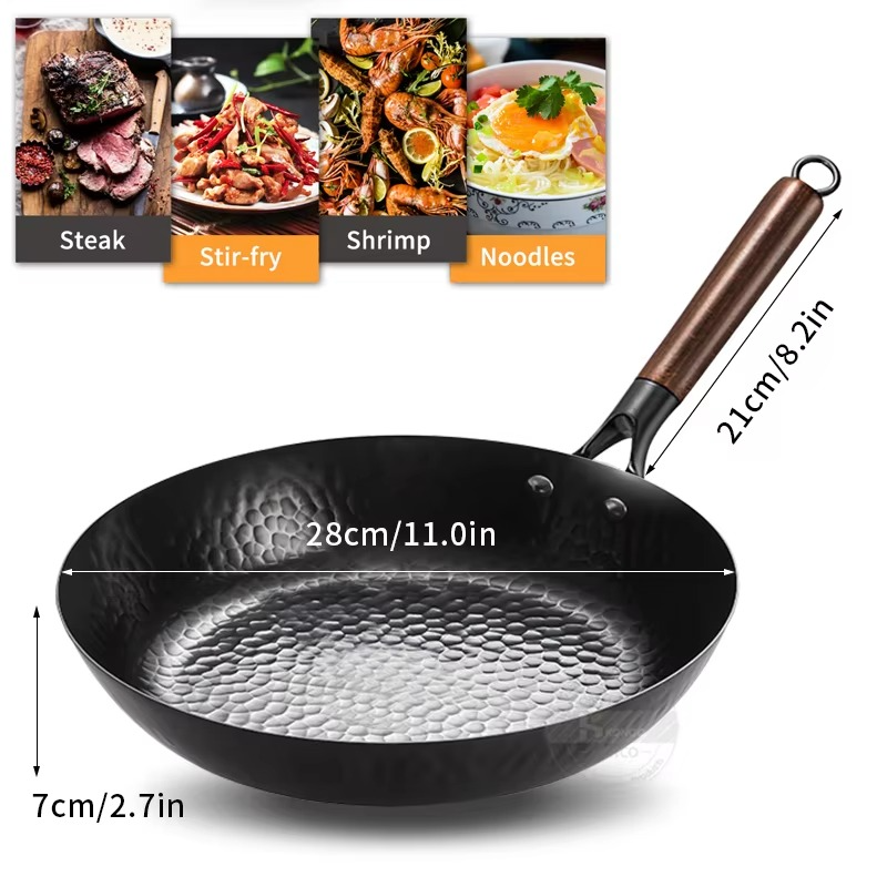 Non-coated Cast Iron Wok Non-stick Pan Smokeless Fried Pan Cook Pots Kitchen Cookware Chef Pan Cooking Tools