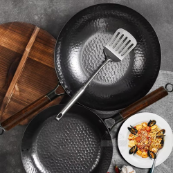 Non-coated Cast Iron Wok Non-stick Pan Smokeless Fried Pan Cook Pots Kitchen Cookware Chef Pan Cooking Tools