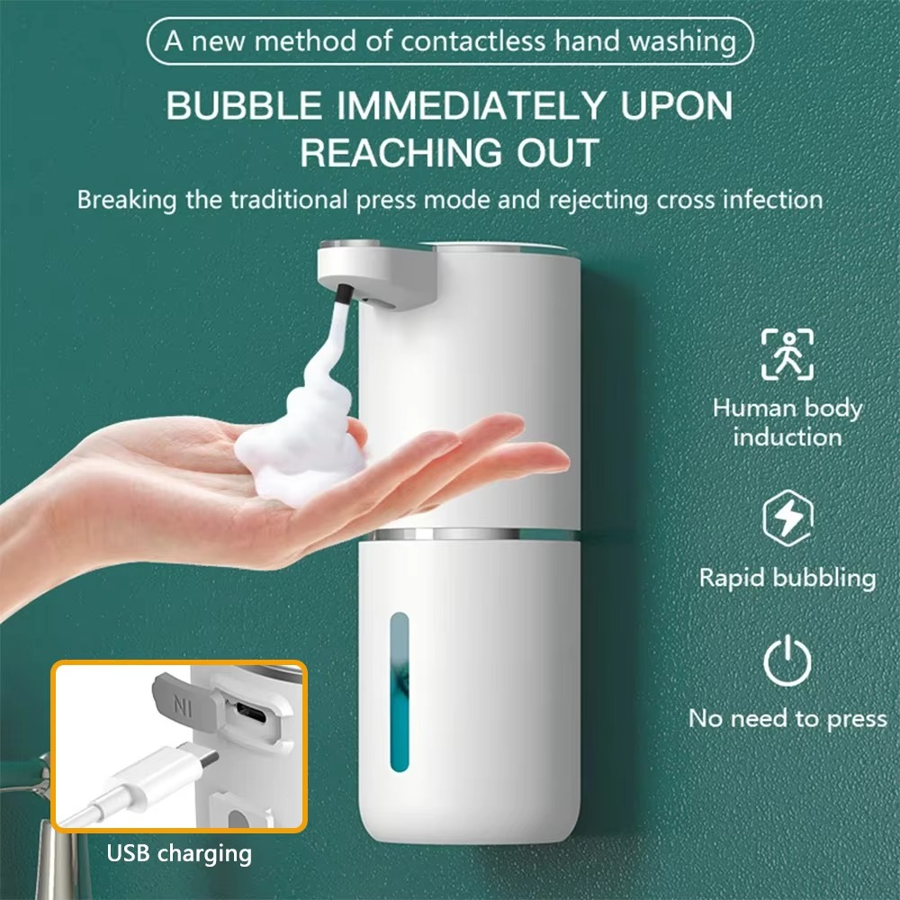 Automatic Touchless Foaming Soap Dispenser 380ml 4 Level Adjustable USB Rechargeable Electric Wall Mounte