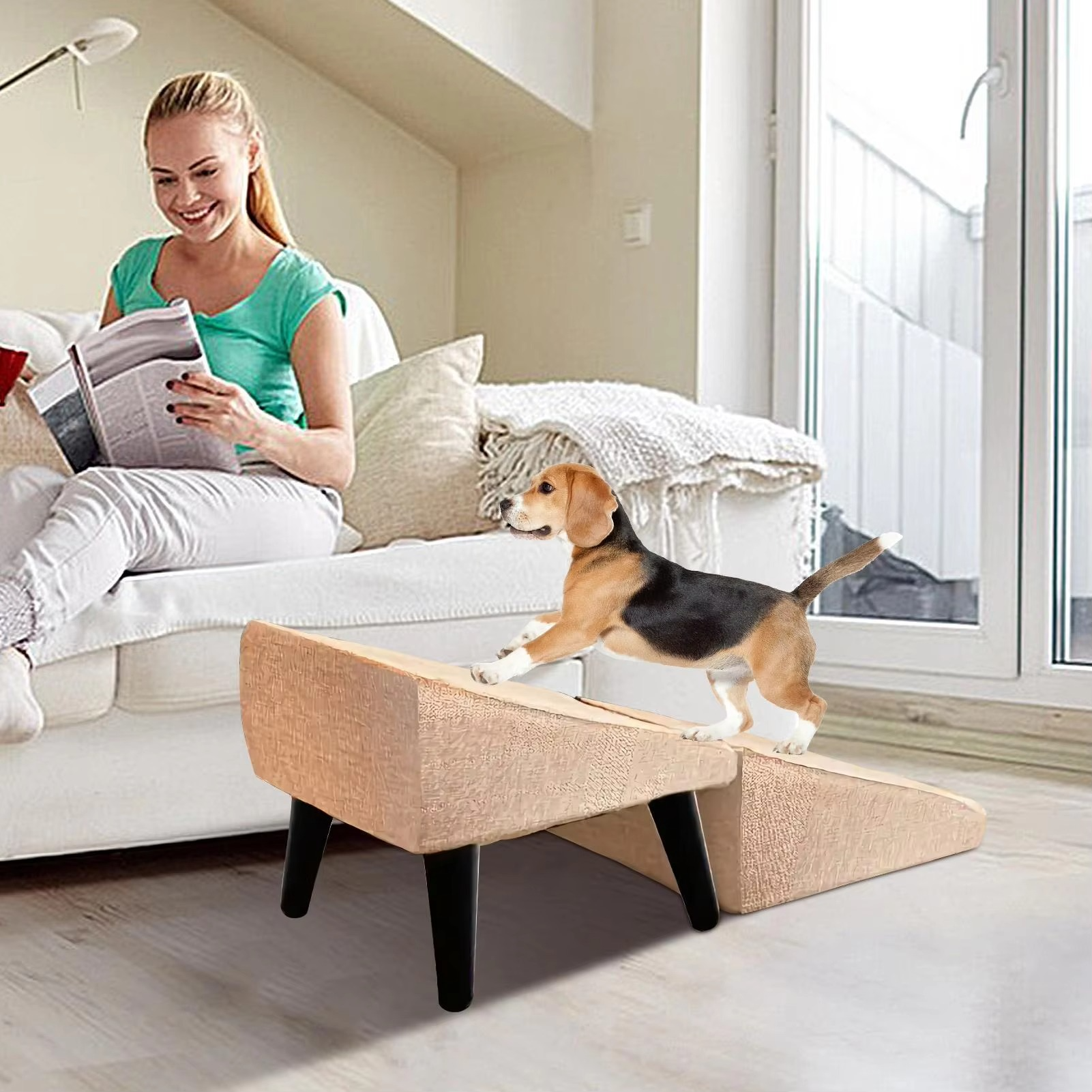 Multifuction Dog Ramp for Bed Foldable Dog Stairs Anti-Slip Kitten Puppy Ladder Multifunctional Footrest Stool for Dog Cats