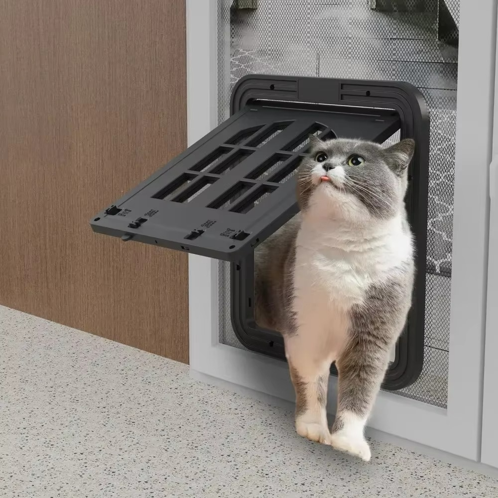 Pet Door 4 Way Locking Large Dog Cat Door Flap Install in Interior Exterior Door Weatherproof Pet Door for Wooden PVC Metal Door