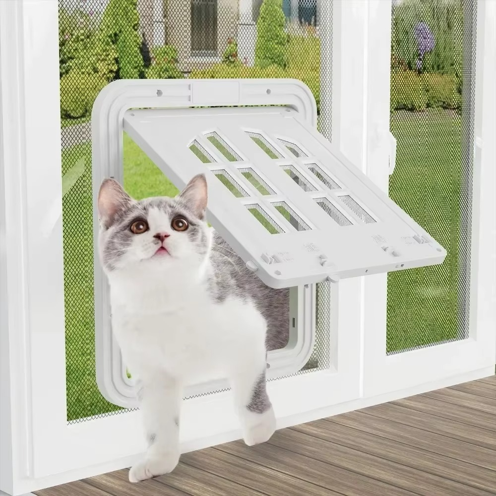 Pet Door 4 Way Locking Large Dog Cat Door Flap Install in Interior Exterior Door Weatherproof Pet Door for Wooden PVC Metal Door