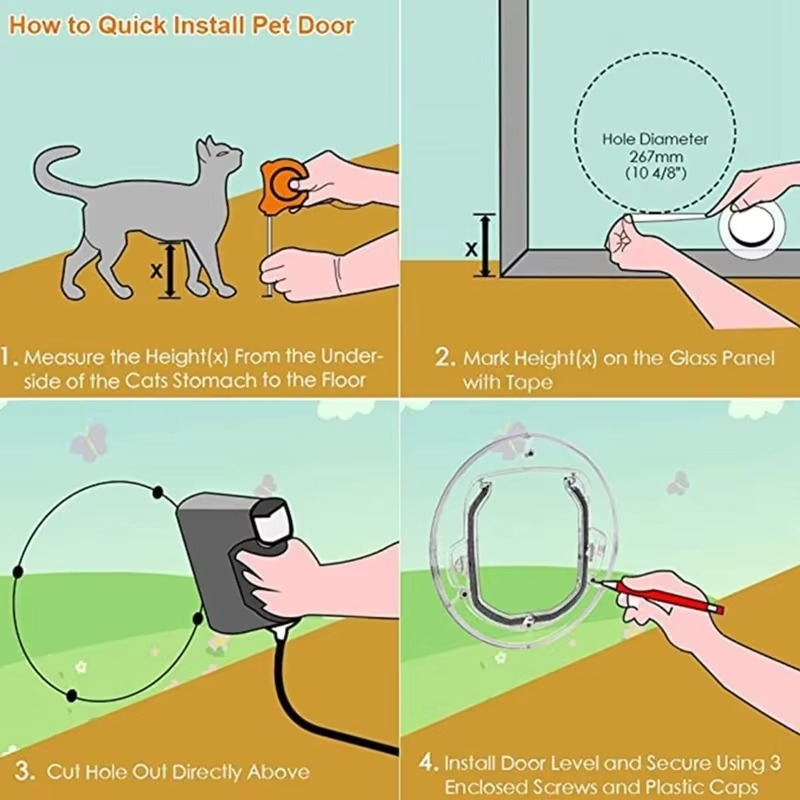 Lockable Security Pet Entrance Glass Window Puppy Hole Door for Cat Dog Easy Use