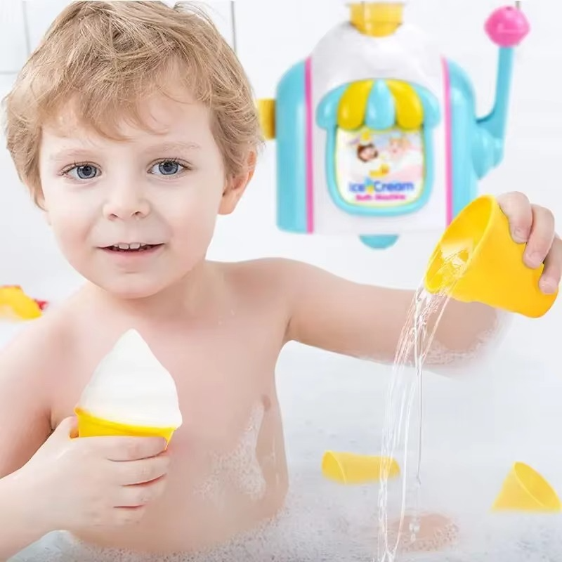 Ice Cream Bubble Dispenser Portable Soap Machine for Kids Bathroom Fun Play Toy with Strong Suction Delicate Design for Toddlers