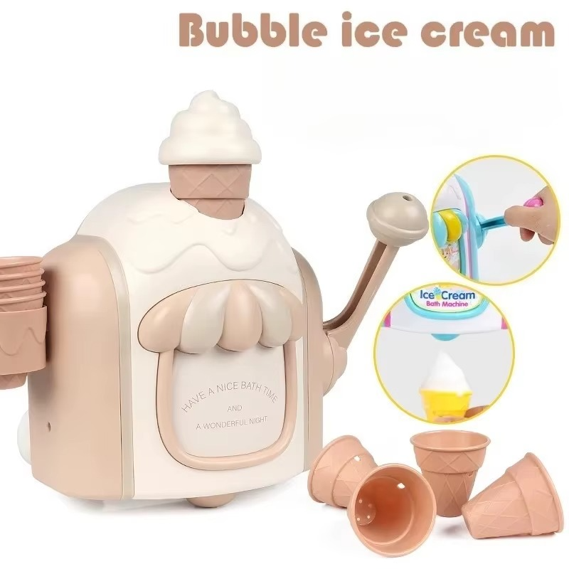 Ice Cream Bubble Dispenser Portable Soap Machine for Kids Bathroom Fun Play Toy with Strong Suction Delicate Design for Toddlers