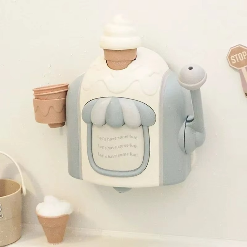Ice Cream Bubble Dispenser Portable Soap Machine for Kids Bathroom Fun Play Toy with Strong Suction Delicate Design for Toddlers