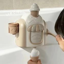 Ice Cream Bubble Dispenser Portable Soap Machine for Kids Bathroom Fun Play Toy with Strong Suction Delicate Design for Toddlers